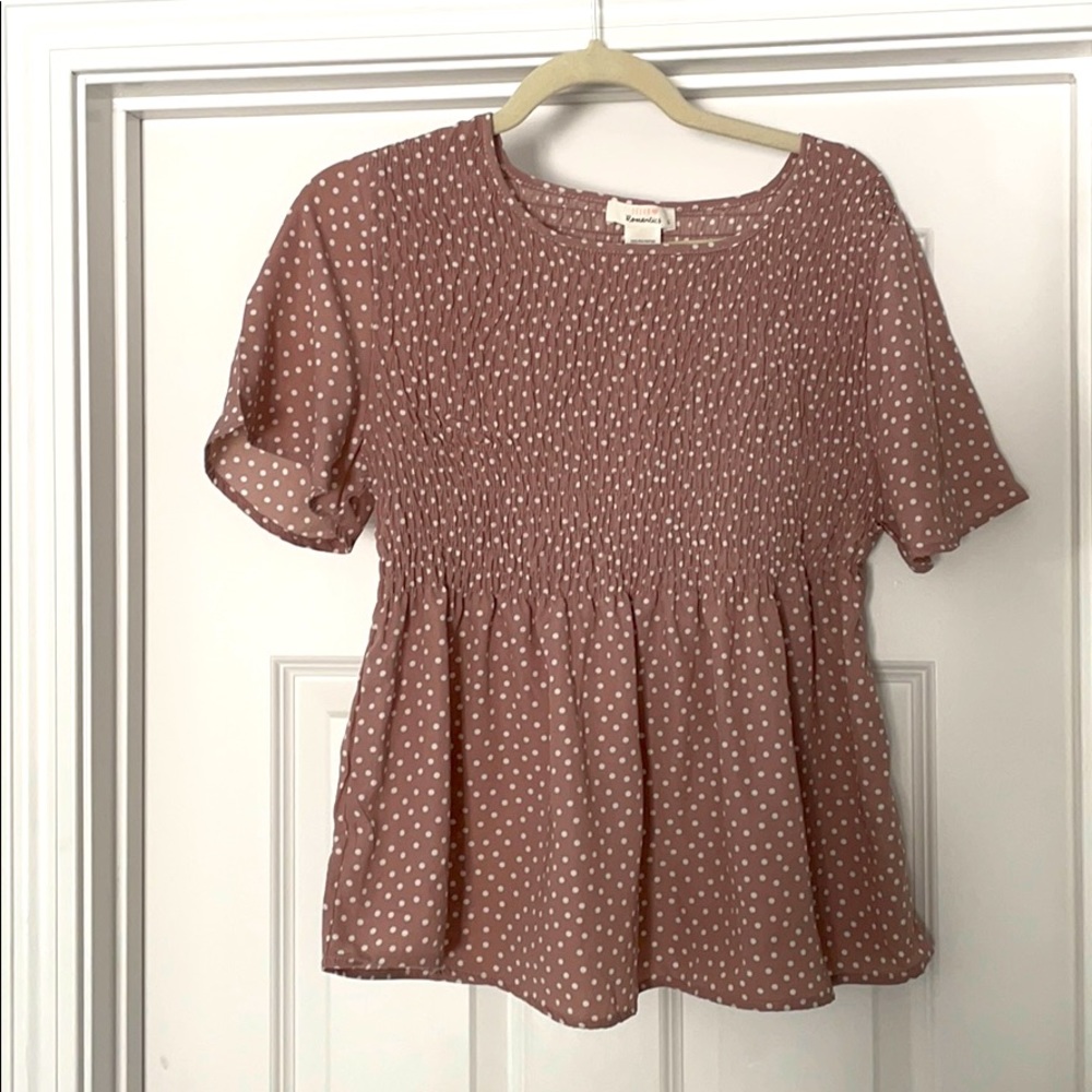 Beige and white polka dot blouse